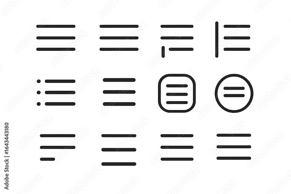 Versatile Hamburger Menu Icon Line Art Collection, UI Design Elements, Vector Illustration Set on Transparent Background, Minimalist Navigation Symbols for Web and App Interfaces Versatile Hamburger Menu Icon Line Art Collection, UI Design Elements, Vector Illustration Set on Transparent Background, Minimalist Navigation Symbols for Web and App Interfaces