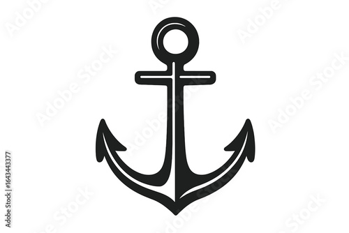 Classic anchor vector illustration. Simple black silhouette icon for nautical and marine themes. Maritime symbol for boat, ship, navy, and sea travel. Isolated logo for tattoo design.