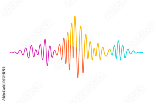 Sound wave vector icon. Colorful music frequency spectrum. Audio signal visualization. Voice message soundwave. Radio broadcast pulse or digital equalizer on white background.