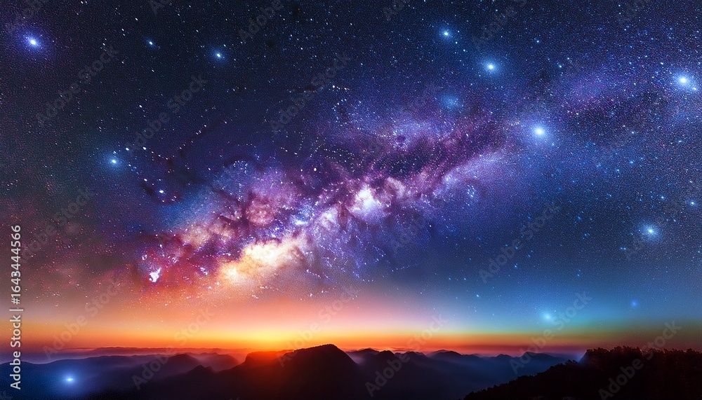 Obraz premium celestial alignment of stars in space with vibrant colors against a starry background