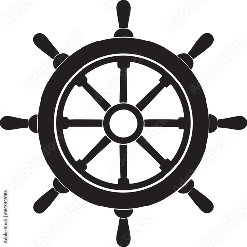 ship steering silhouette, vector and illustration, black and white