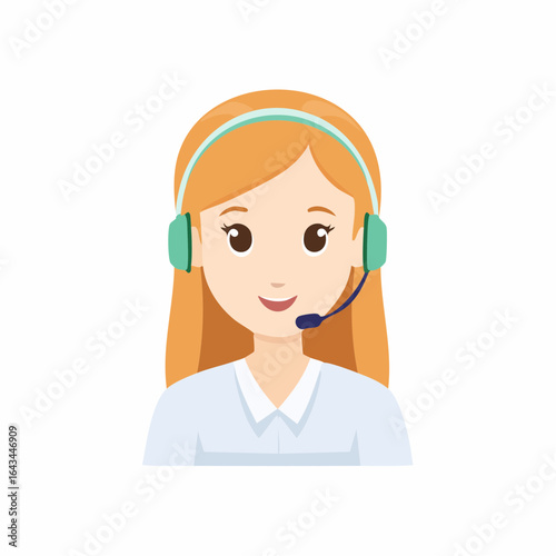 Customer Service Representative, Female with Headset and Microphone, Telecommunications and Support Services for Online Sales