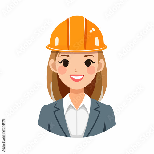 Smiling female construction engineer in hard hat cartoon illustration
