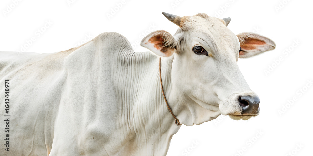 Fototapeta premium Indian white cow isolated on transparent background 