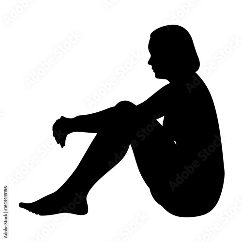 Pensive Silhouette of Seated Figure in Minimalist Style with Knees Drawn Close in Solitary Reflection