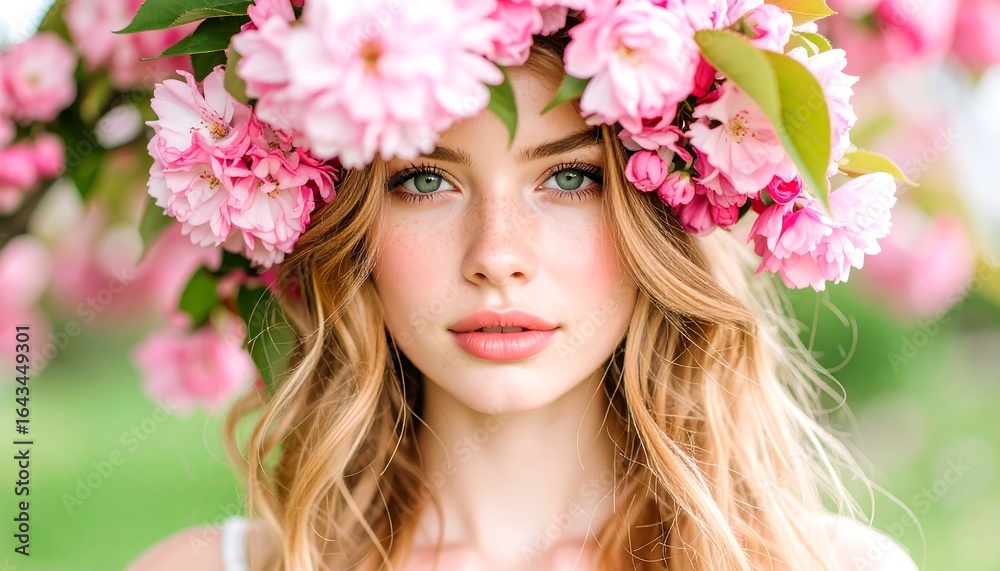 Naklejka premium Beautiful young woman with a floral crown