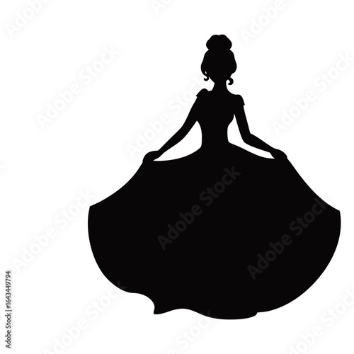 Elegant Silhouette of Woman Mid-Twirl in Sweeping Ball Gown