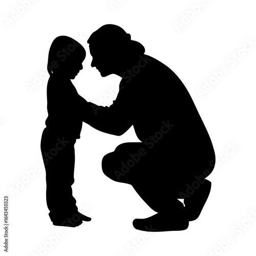 Silhouette of Parent Touching Child�s Forehead in Quiet Intimate Moment Minimalist Black and White Family Art