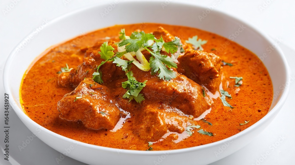 Delicious Butter Chicken Dish on White Background - Isolated Image for Food Photography Delicious Butter Chicken Dish on White Background - Isolated Image for Food Photography