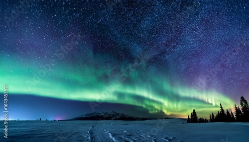 an image depicting the aurora borealis overlapping with the stars of the night sky creating a breathtaking interplay between the cosmic element
