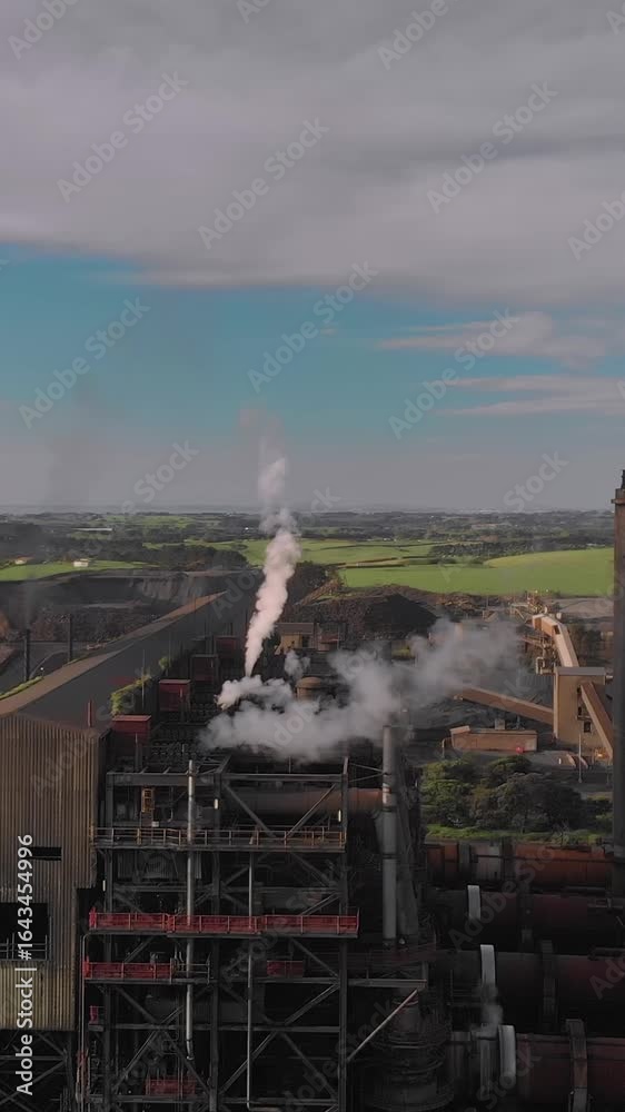 Industrial steel plant in New Zealand releases steam into the ...