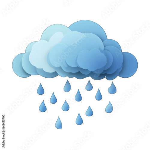 Rain cloud icon, blue tones, soft flat design, sustainability theme, white background