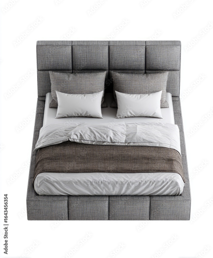 Obraz premium Gray upholstered bed with bedding