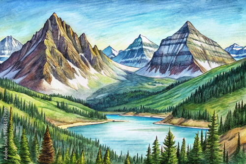 Glacier National Park snowy peaks, alpine meadows, crystal lakes, Montana’s untouched wilderness, scenic hiking route