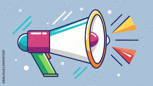 Vector art of a vibrant, stylized illustration of a megaphone emitting sound waves, representing a call to attention and public announcement