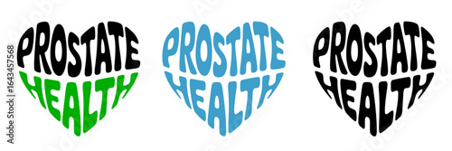 Heart-shaped sticker featuring "PROSTATE HEALTH" in colorful and black design for male health prevention and awareness campaigns