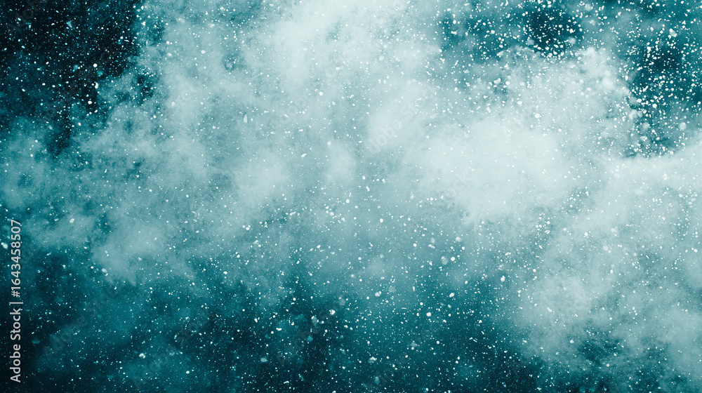 Obraz premium Teal abstract background: swirling mist and scattered particles