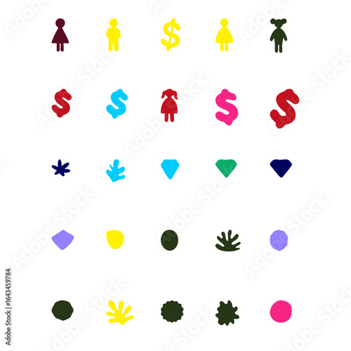 a bunch of different colored symbols on a white background