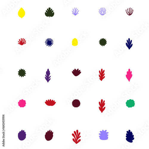 a bunch of different colored leaves on a white background