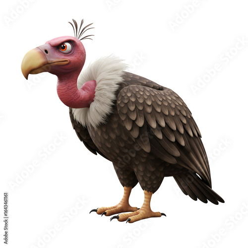 Cartoon Brown and Gray Vulture with Red Face on Black Background