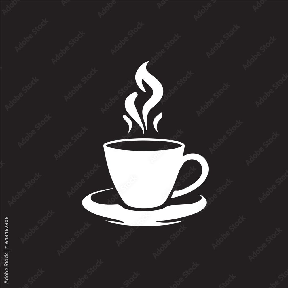 Obraz premium Steaming Cup of Coffee: A minimalist black and white image of a coffee cup, filled with steaming hot coffee, offers a visual metaphor for moments of relaxation and invigorating energy.