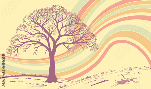 Abstract colorful tree with blooming flowers vector illustration in nature spring season