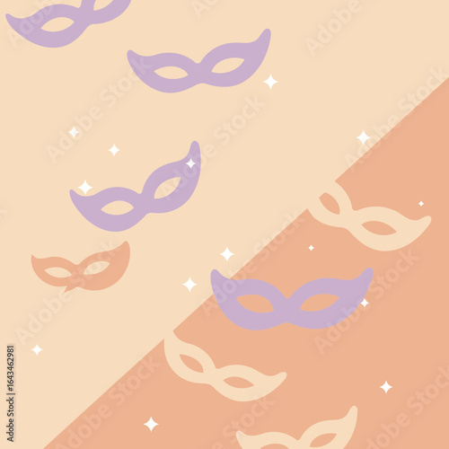 Pastel Carnival Masks Pattern on a Two-Tone Background