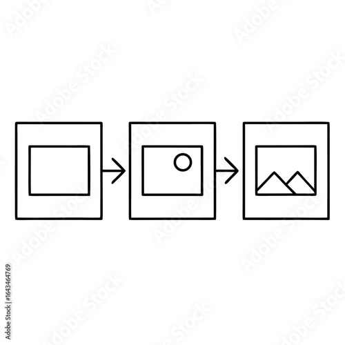 Minimalist line art storyboard depicting a sequential series of actions or scenes with a clean and modern aesthetic