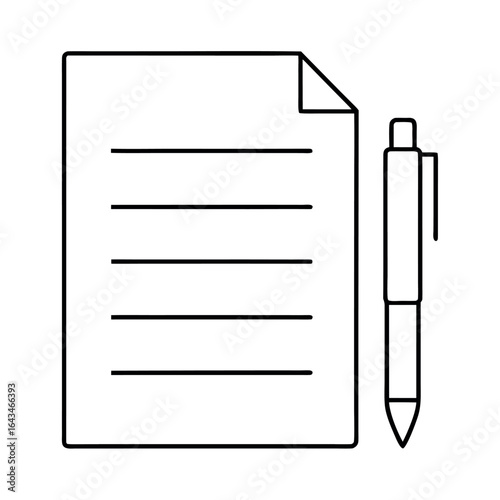 Minimalist line art depicting a single sheet of paper with subtle creative elements and textual accents