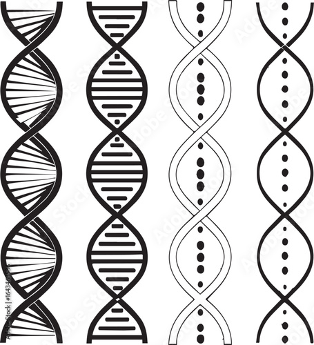 Set of Hand-Drawn DNA Helix Icons - Genetic and Scientific Vector Illustration
