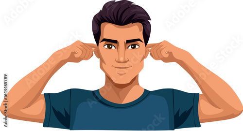 Men hands in the ear