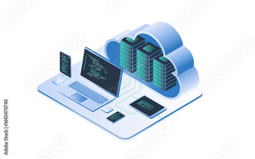 Photo of cloud computing and data storage concept with devices isolated on transparent background