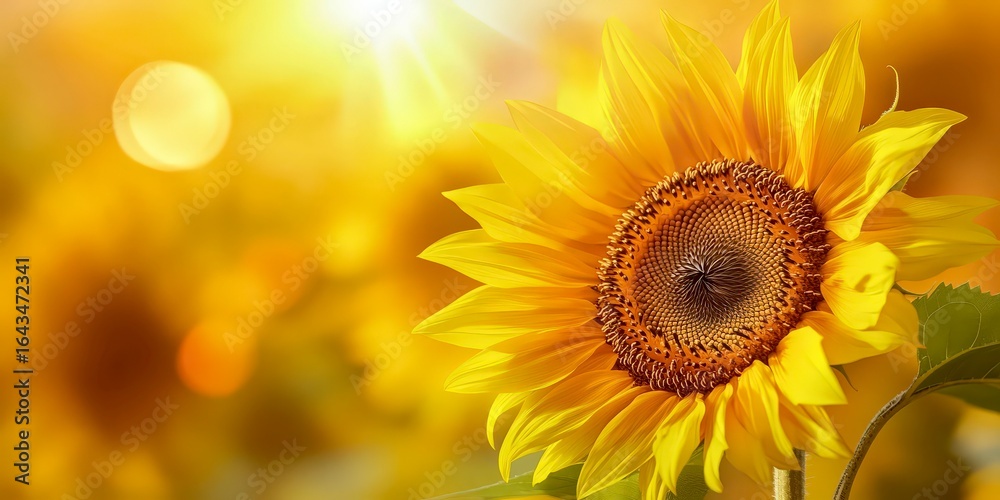 Obraz premium Sunflower bloom with soft golden bokeh background for warm effect