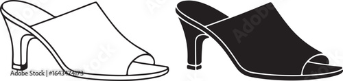 Elegant High Heel Mule Sandals: Vector Icon Sign, Black and White Symbol, Fashion Design Element