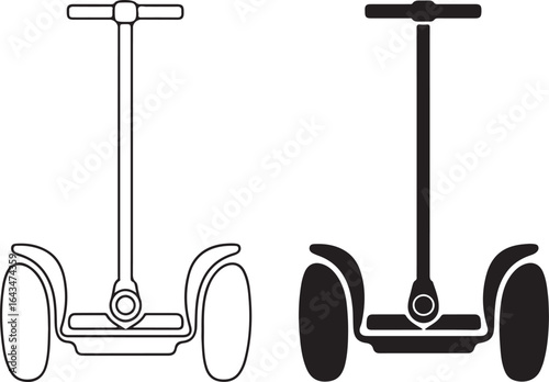 Segway Icon: Vector Symbol Sign, Black and White Line Art, Transportation Illustration