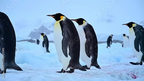 Majestic Emperor Penguins in Antarctica: A Snowy Day's Journey