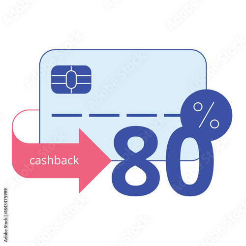 Banking icon. Credit card, 80% cashback