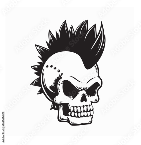 Punk Skull with Mohawk Hair Vector Illustration on white background
