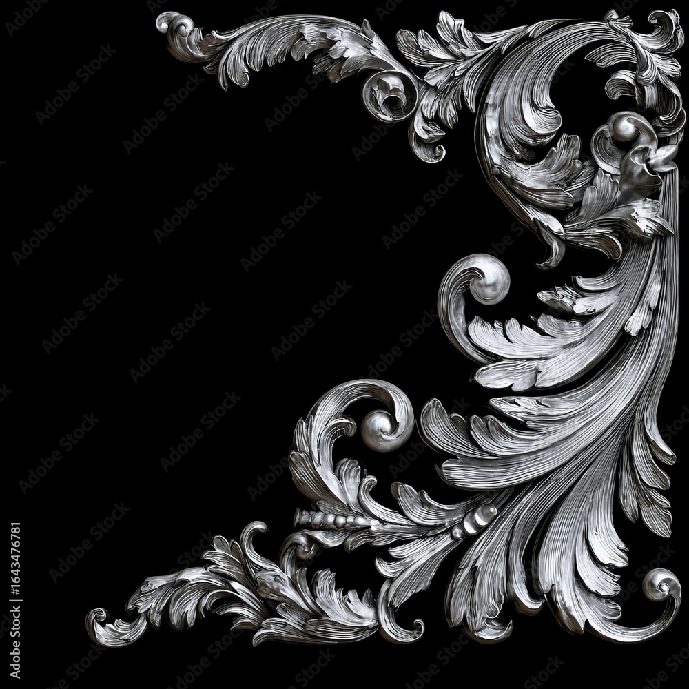 Fototapeta premium an ornate decorative piece with intricate scrollwork that resembles classical architectural elements, possibly suggesting it is made of metal or similar material