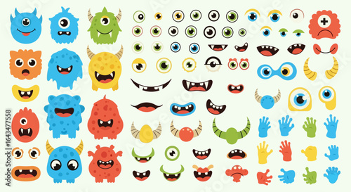 Create your own fun monsters with this vibrant collection of eyes, mouths, horns, and hands