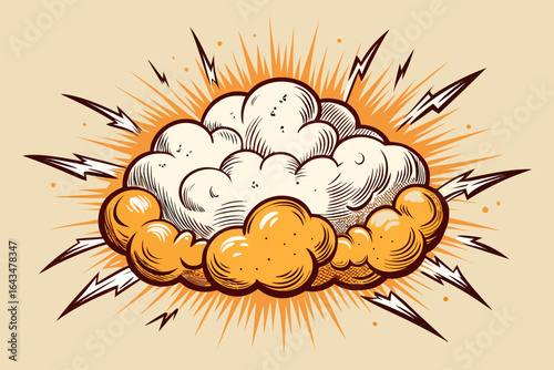 Dynamic comic book style explosion bursting with energy and sharp lightning bolt accents, perfect for action graphics and impactful designs