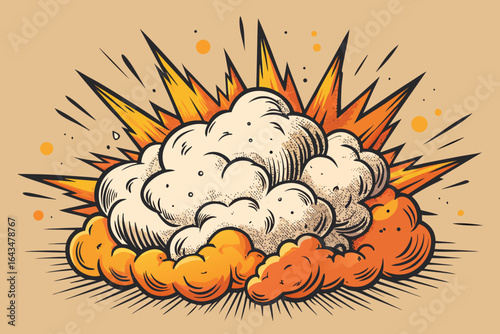 Dynamic comic book explosion graphic capturing impact and energy with vibrant orange and yellow bursts creating a powerful visual statement for action-packed projects and energetic designs