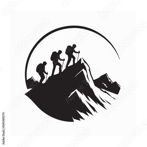 Team Working Together on a Mountain Peak Silhouette