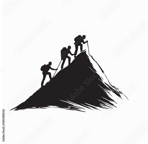Team Working Together on a Mountain Peak Silhouette