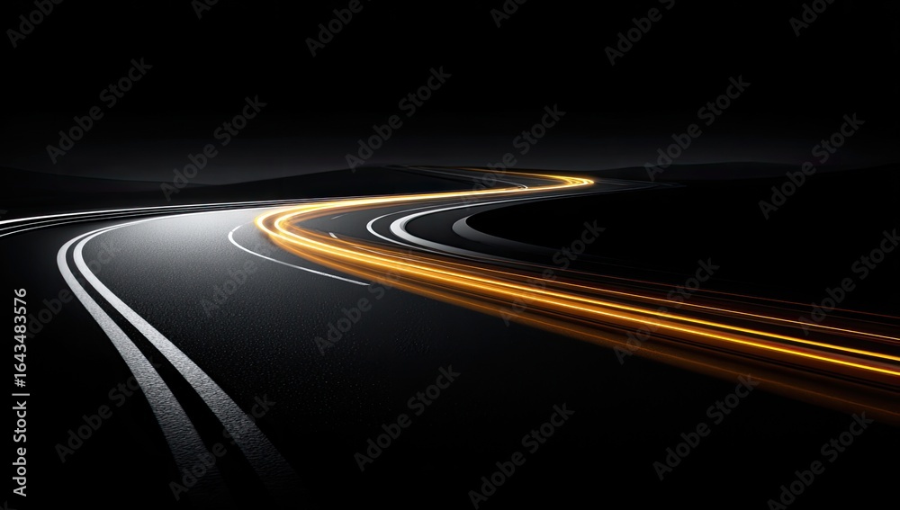 Fototapeta premium Night road curves with light trails