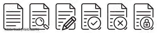 document icons. symbol collection. document line icon. paper symbol containing search, edit, tick, cross, lock sign, vector illustration.