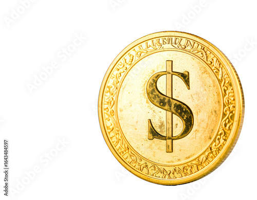 gold coin with dollar sign isolated on transparent background.