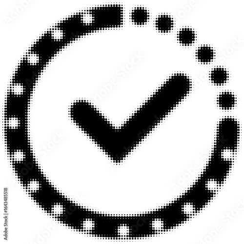 Black checkmark with dotted circular border symbolizing completion