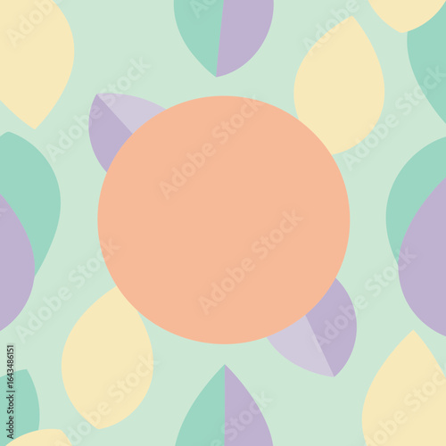 Pastel geometric shapes with circle and leaf-like forms in light, summery colors. Abstract design with soft, muted tones, ideal for social media graphics.