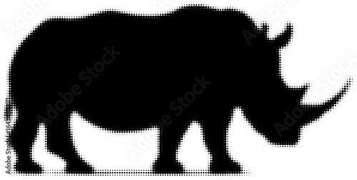 Silhouette of a rhinoceros in black and white pixelated style